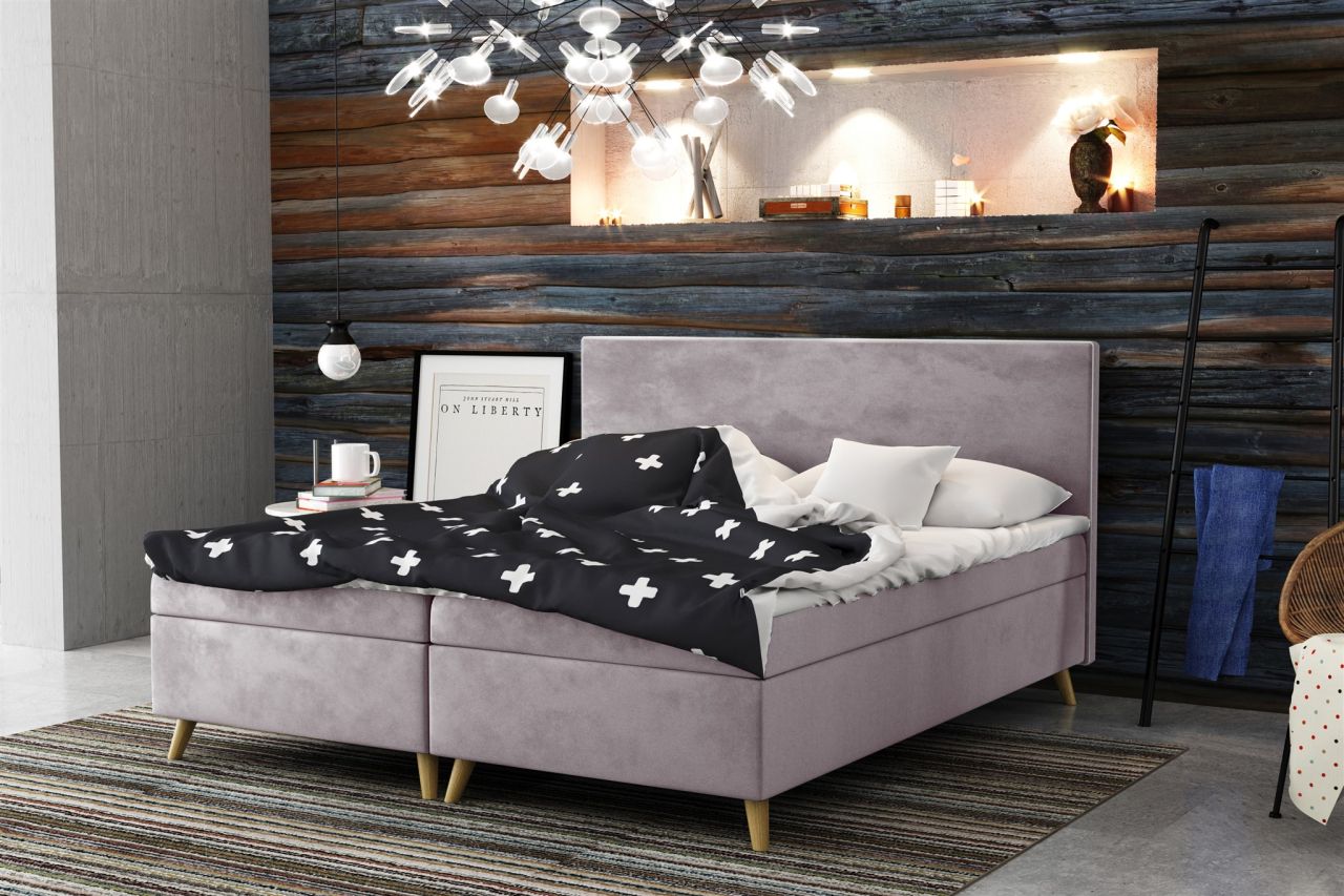 Boxspringbett Schlafzimmerbett Sileno 140x200cm in Stoff Riviera Flieder