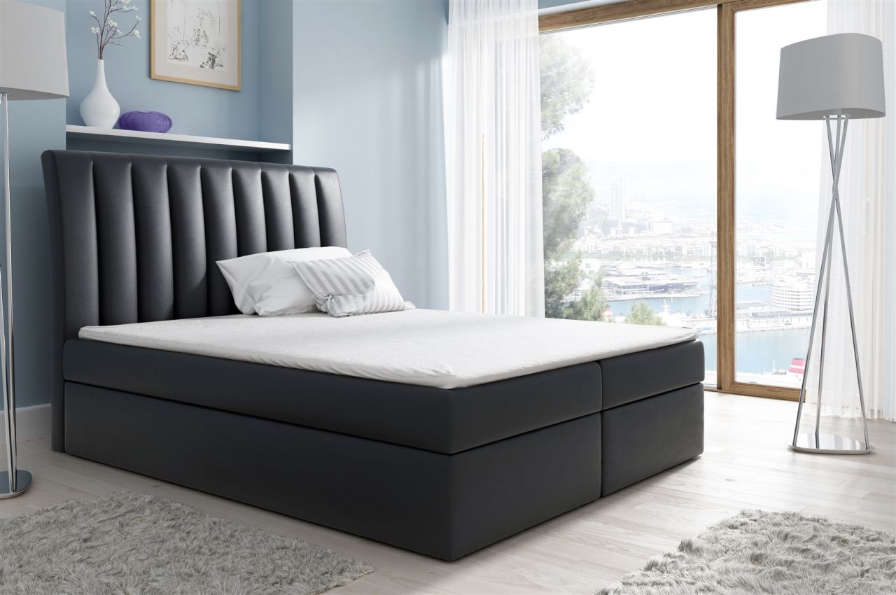 Boxspringbett Schlafzimmerbett MALENA 160x200cm Kunstleder Schwarz