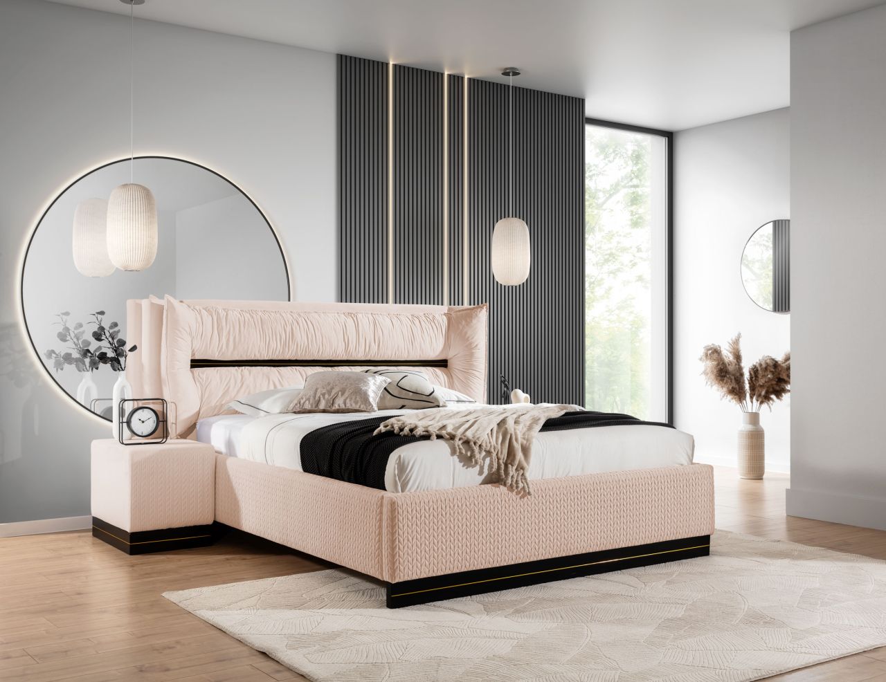 Polsterbett Doppelbett Set.3 HAMILTON 140x200cm Stoff Magic Velvet Lachs