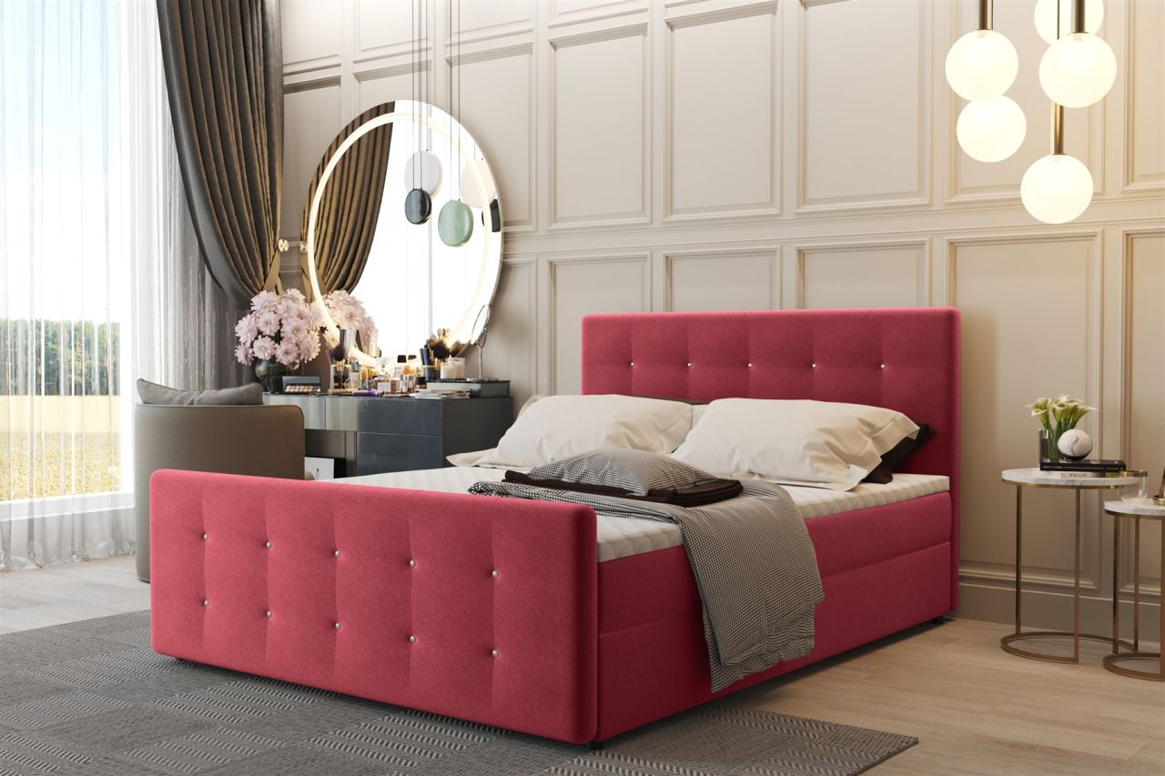 Boxspringbett Schlafzimmerbett CARLOS 200x200cm Stoff Soro Rot inkl.Bettkasten