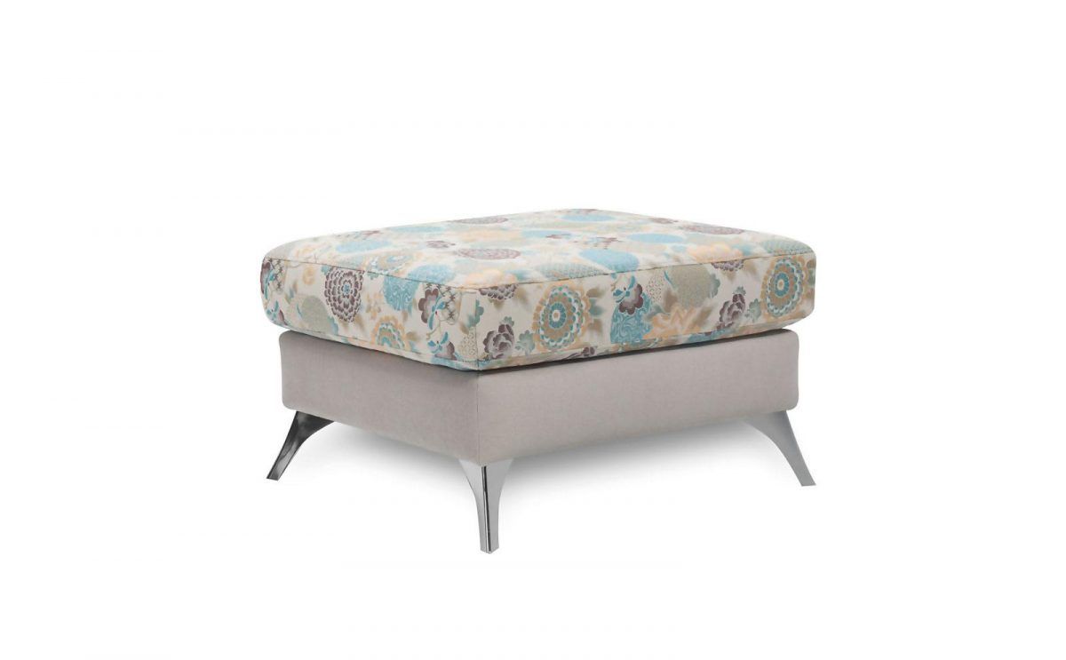 Hocker Polsterhocker ELISABETH Polyesterstoff Hellbeige / Muster