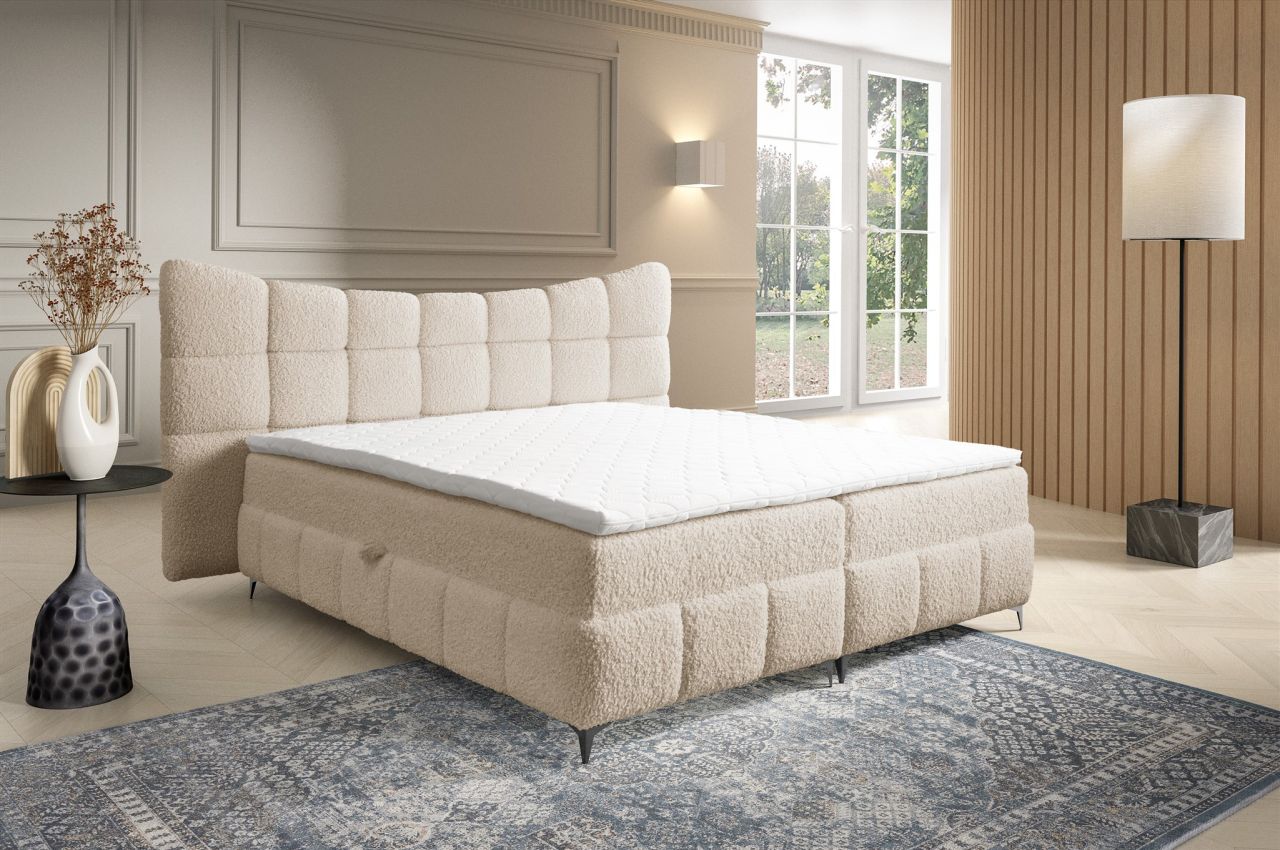 Boxspringbett Bett Schlafzimmerbett NOVA 180x200cm Stoff Rolf Beige
