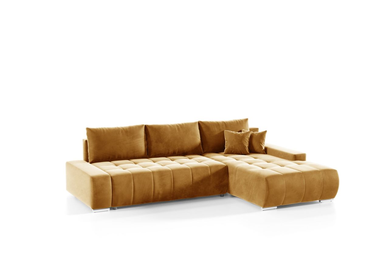 Ecksofa Sofa mit Schlaffunktion VOGAR Stoff Monolith Honiggelb Ottomane Rechts