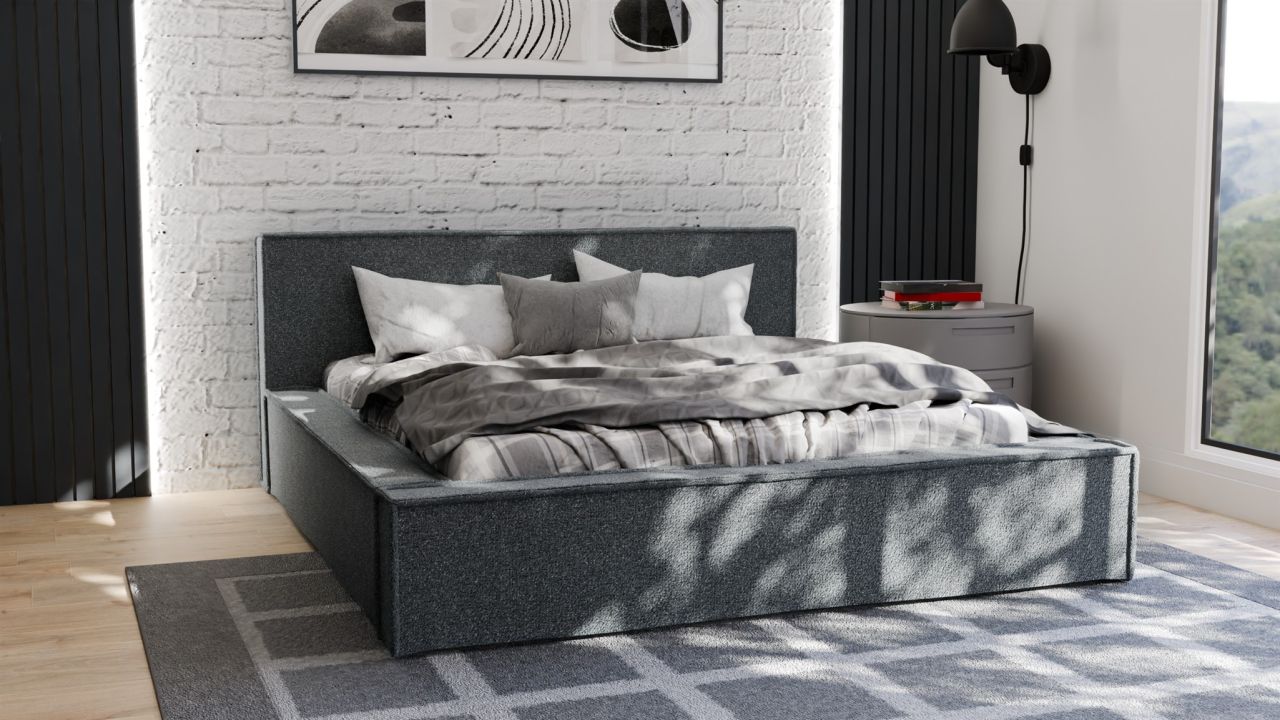 Polsterbett Doppelbett Bett ALDANA 140x200cm in Stoff Puente Dunkelgrau