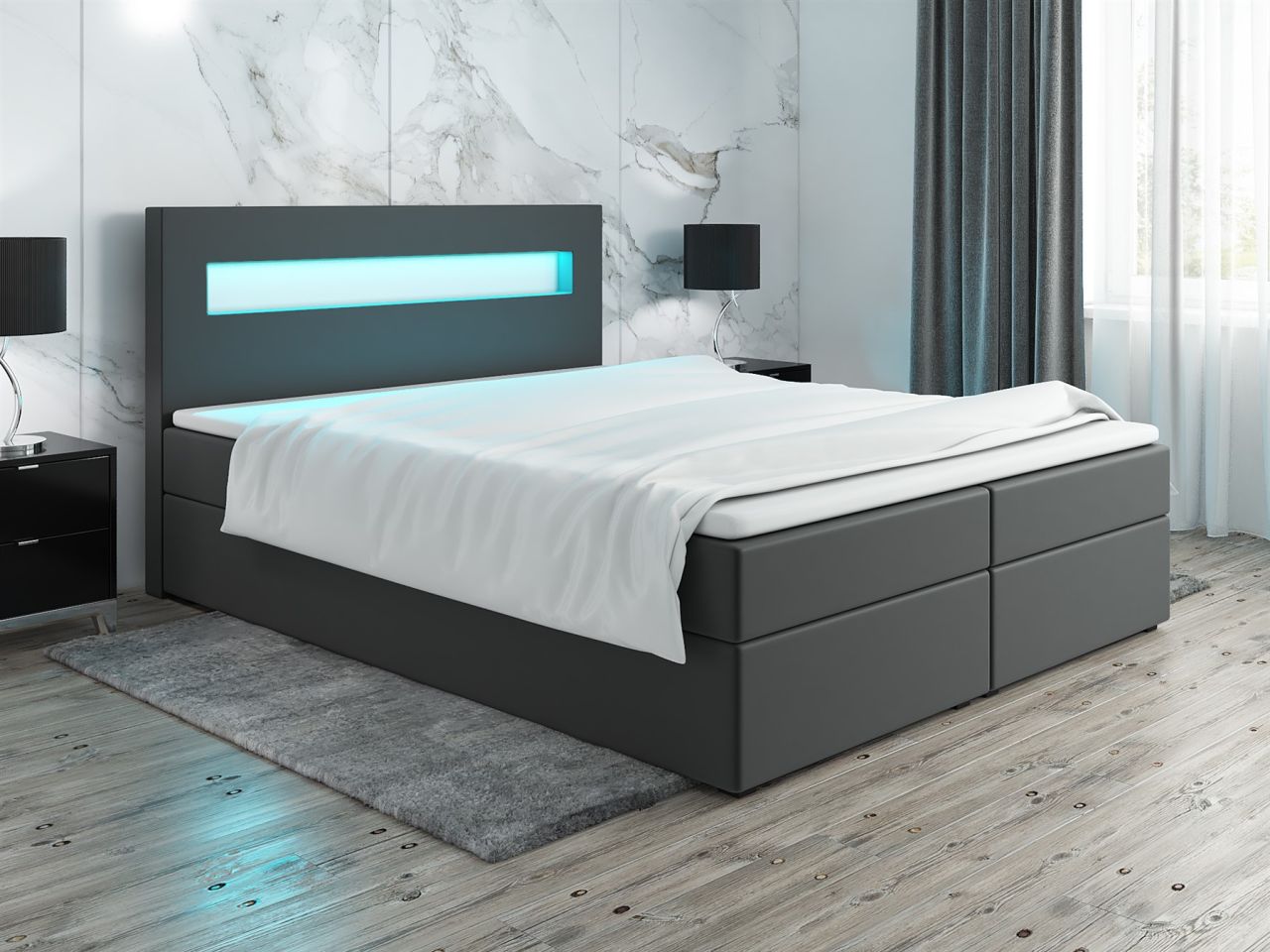 Boxspringbett Schlafzimmerbett PAROZO 140x200cm Kunstleder Dunkelgrau inkl.Be...