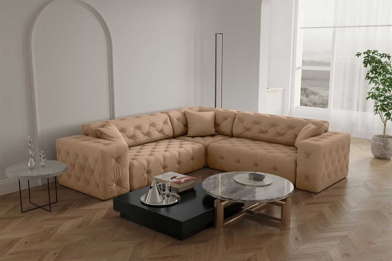 Ecksofa ersofa CHANTAL in Stoff Opera Velvet Beige Seite Universal
