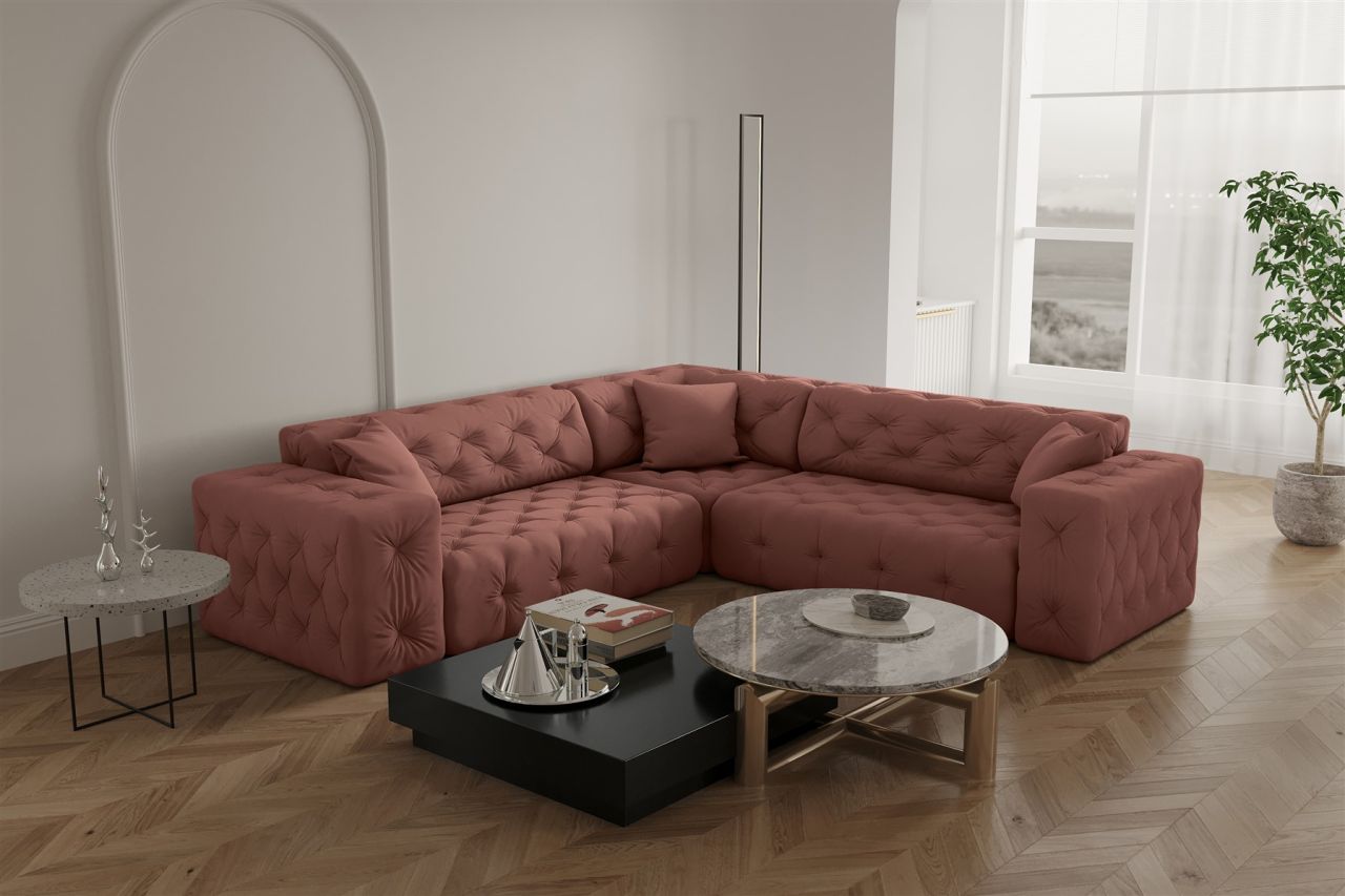 Ecksofa ersofa CHANTAL in Stoff Opera Velvet Koralle Seite Universal