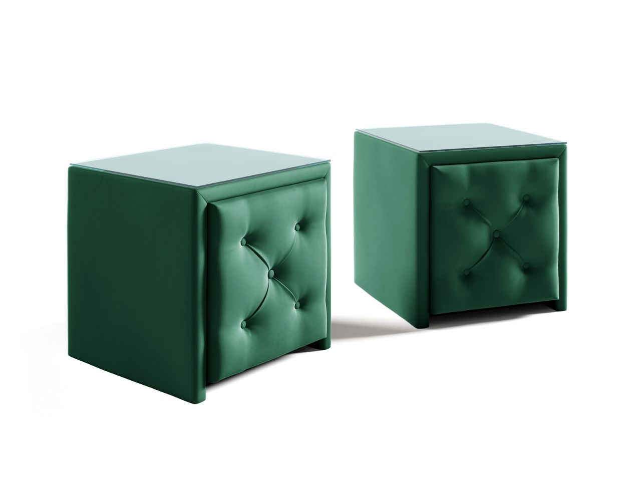 Nachttisch Nachtkonsole 2er Set ERNESTO 50x50cm in Stoff Elisa Velvet Dunkelgrün