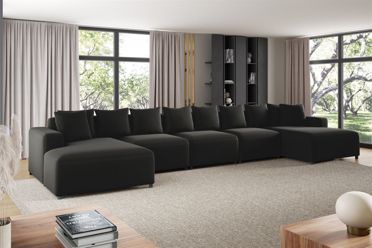 Wohnlandschaft Sofa U-Form ersofa MEGAN XL in Stoff Salvador Schwarz