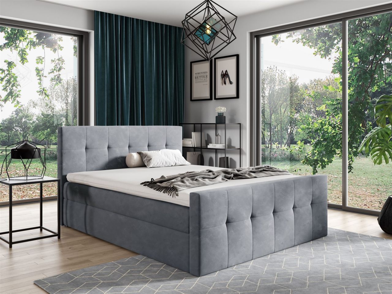 Boxspringbett Schlafzimmerbett OWEN 160x200cm Stoff Grau