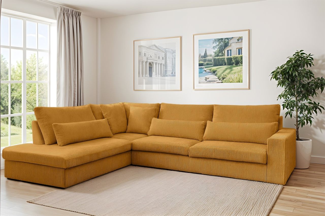 Ecksofa ersofa THORA in Stoff Poso Honiggelb Ottomane Links