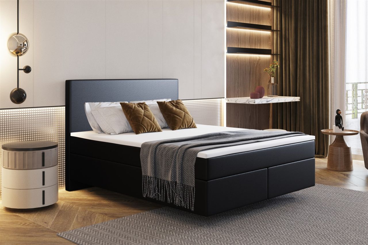Boxspringbett Schlafzimmerbett ROCIO Nr5 Premium 120x200cm in Kunstleder Schwarz