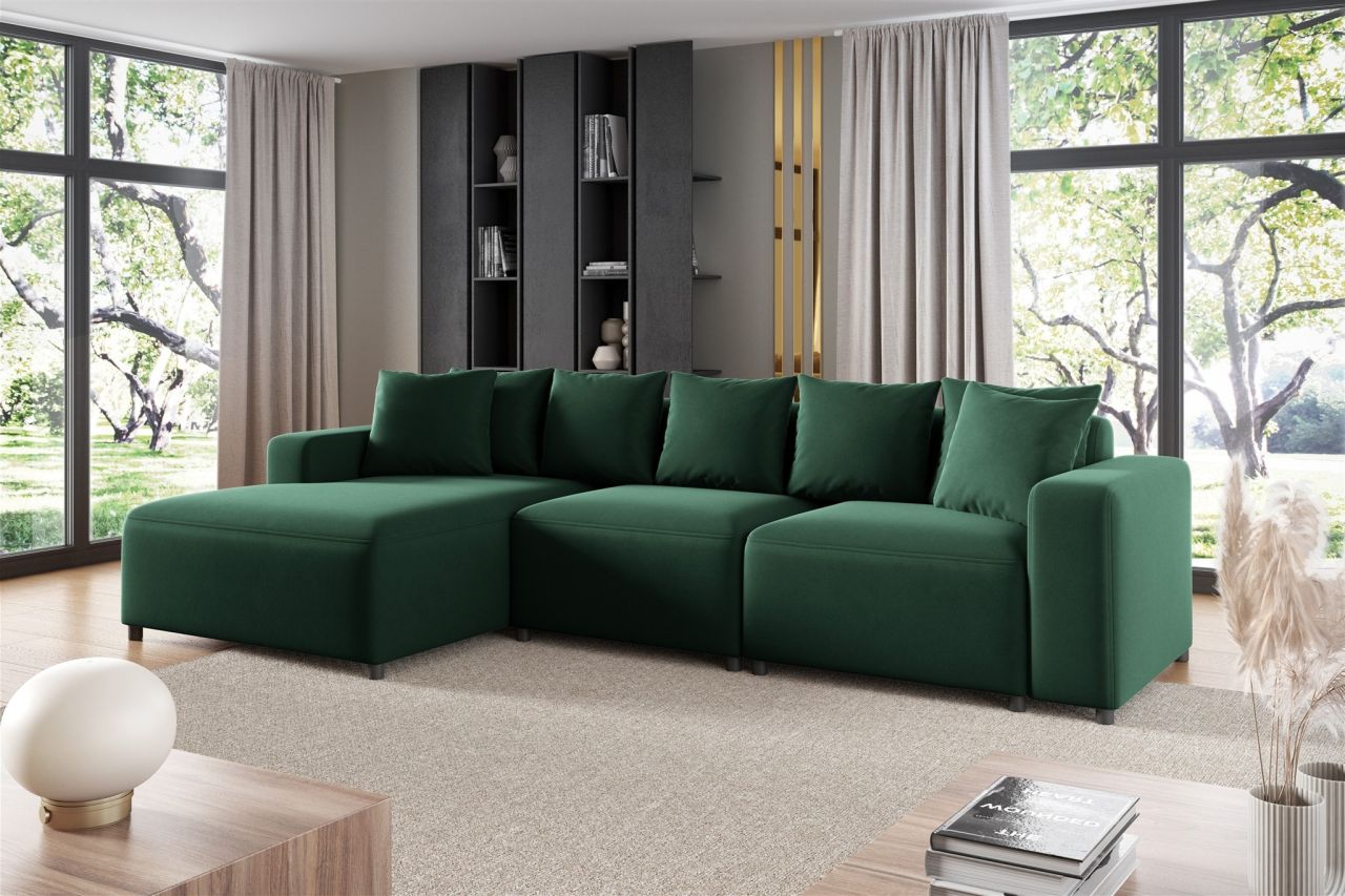 Ecksofa ersofa Sofa MEGAN in Stoff Salvador Dunkelgrün Ottomane Links