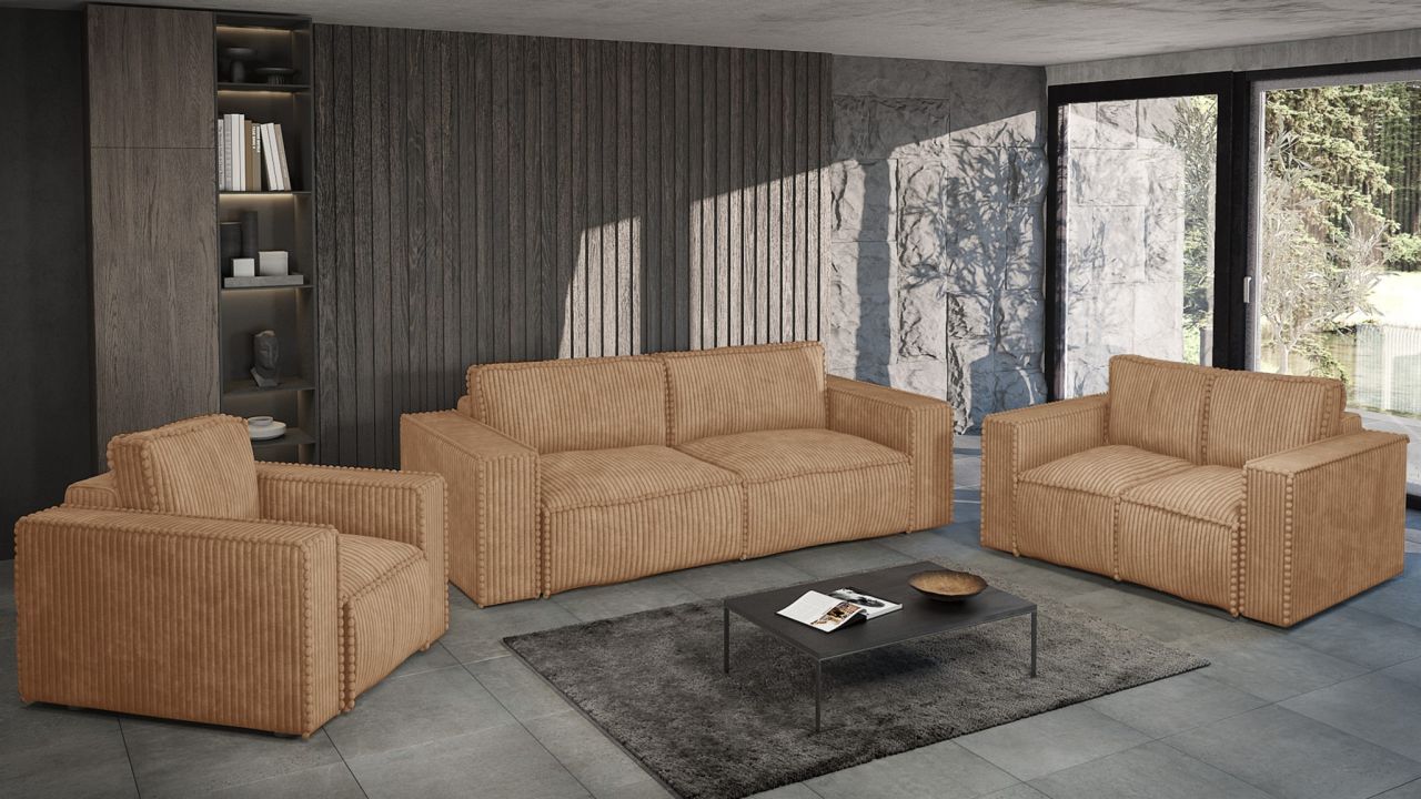 Sofaset Designersofa VAJANA 3-2-1 Stoff Tilia Rostbraun