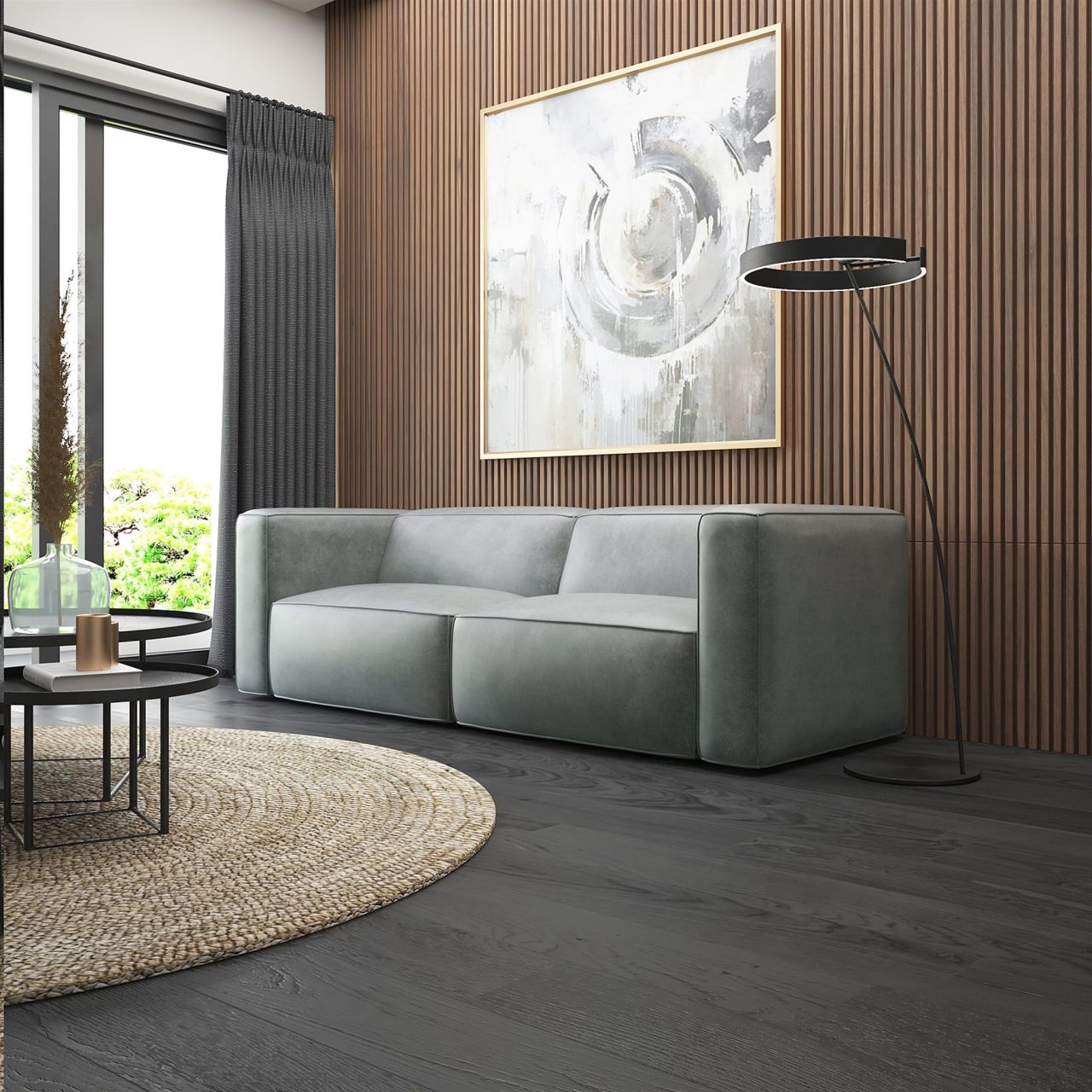 Sofa ersofa HELMER 2-Sitzer in Stoff Pola Hellgrau