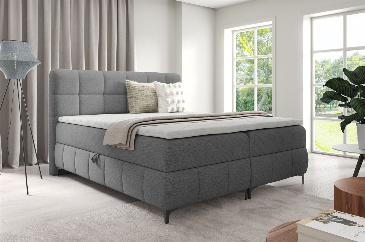 Boxspringbett Schlafzimmerbett SOPHIE 140x200cm Stoff Aragon Grau
