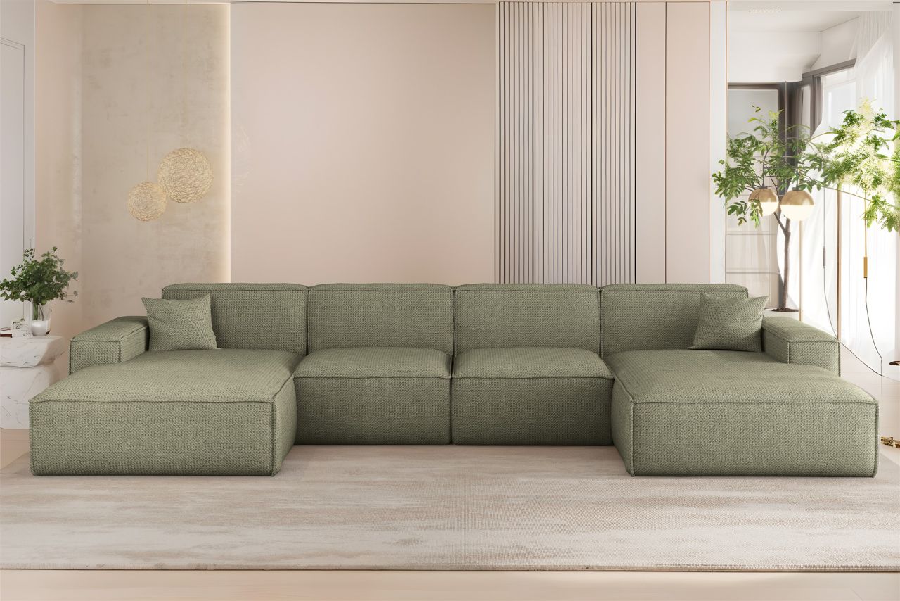 Wohnlandschaft Sofa U-Form CELES PREMIUM in Stoff Artico Grün