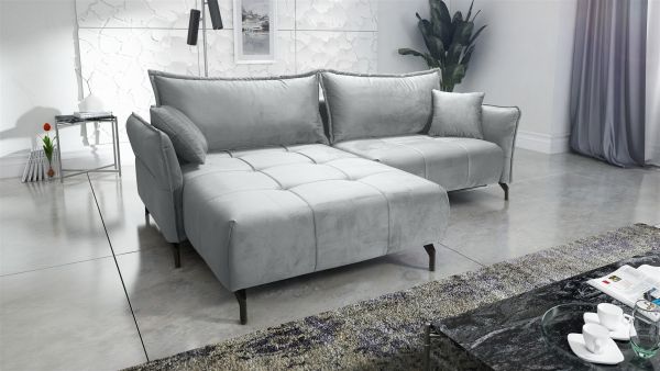 Ecksofa Schlafsofa Sofa VICTORIA Stoff Element Hellgrau Ottomane Links