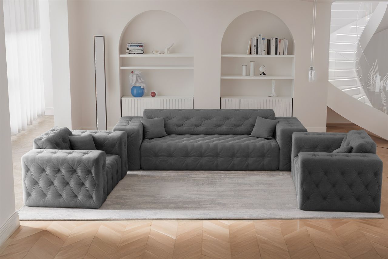 Sofaset ersofa CHANTAL 3-1-1 in Stoff Moly Anthrazit