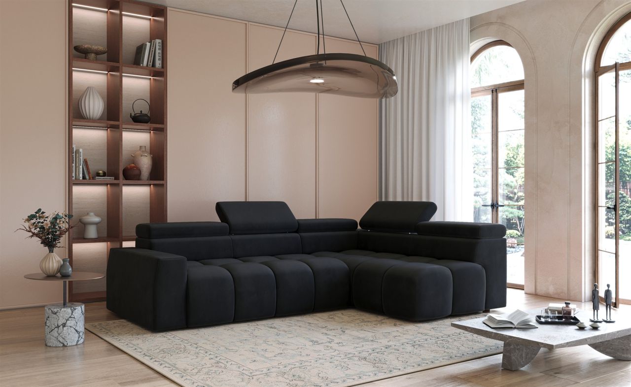 Ecksofa ersofa DARCY in Stoff Salvador Schwarz Ottomane Rechts