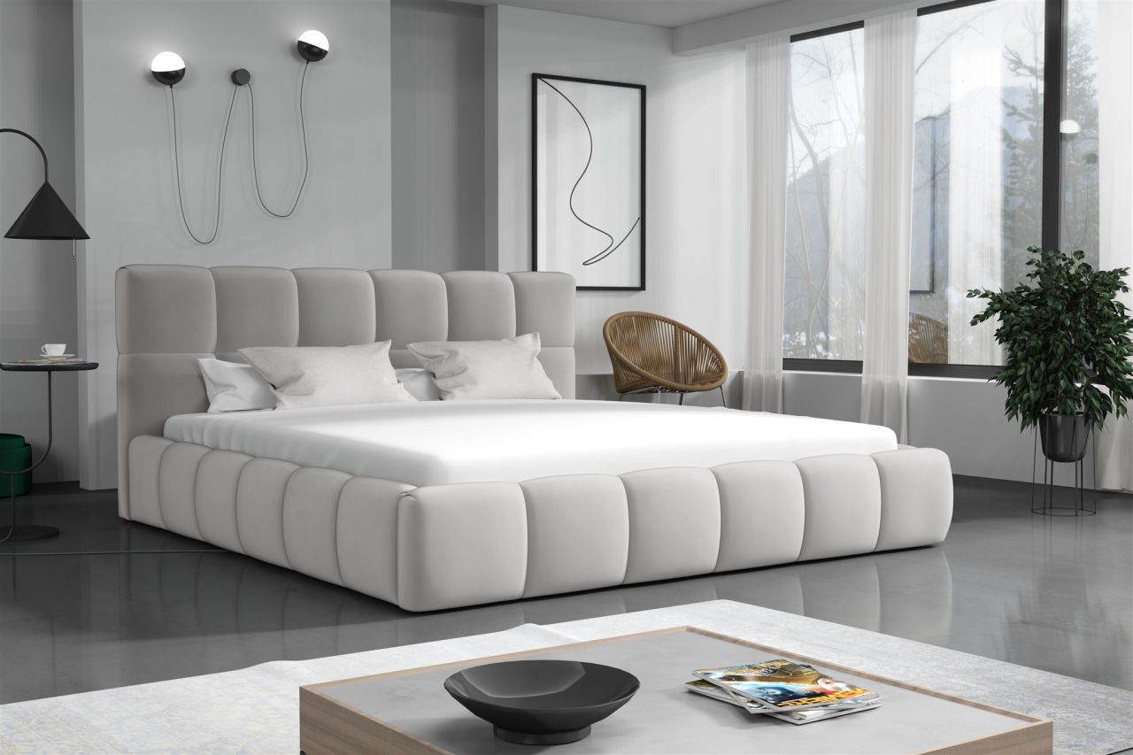 Polsterbett Doppelbett GIOTTO Komplettset 200x200cm Stoff Magic Velvet Hellgrau
