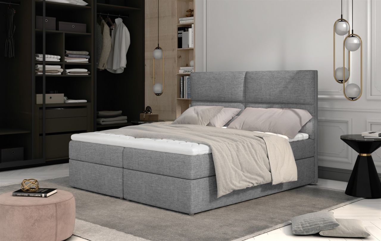 Boxspringbett Schlafzimmerbett HAZEL 180x200cm Stoff Sawana Grau