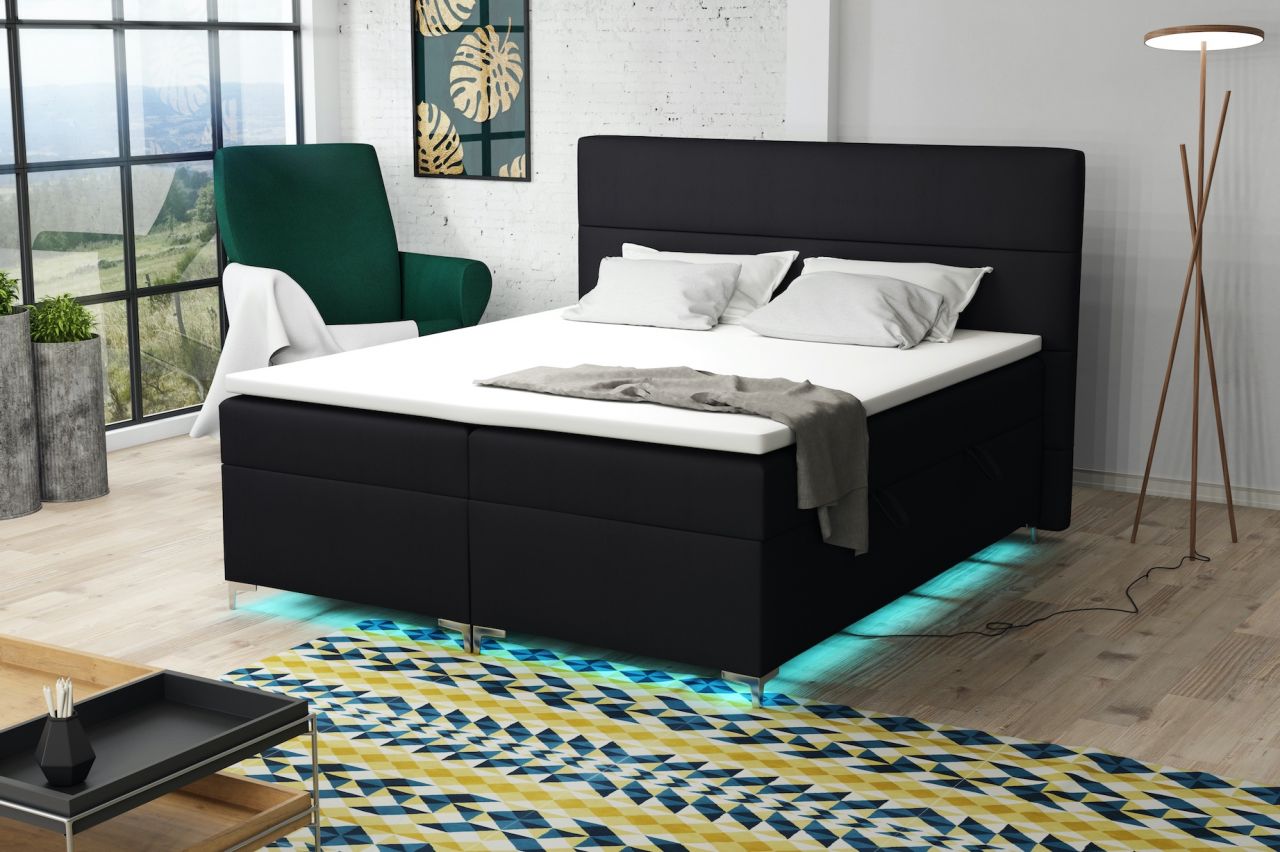 Boxspringbett Schlafzimmerbett CANELA 200x200cm inkl.Bettkasten/ LED
