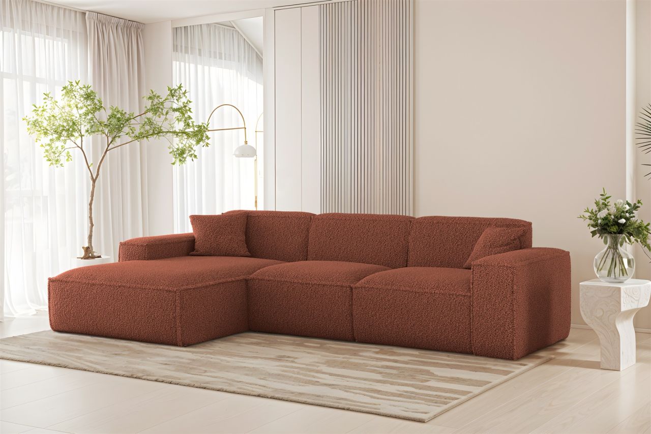 Ecksofa Designersofa CELES PREMIUM in Stoff Sven Rostbraun Ottomane Links