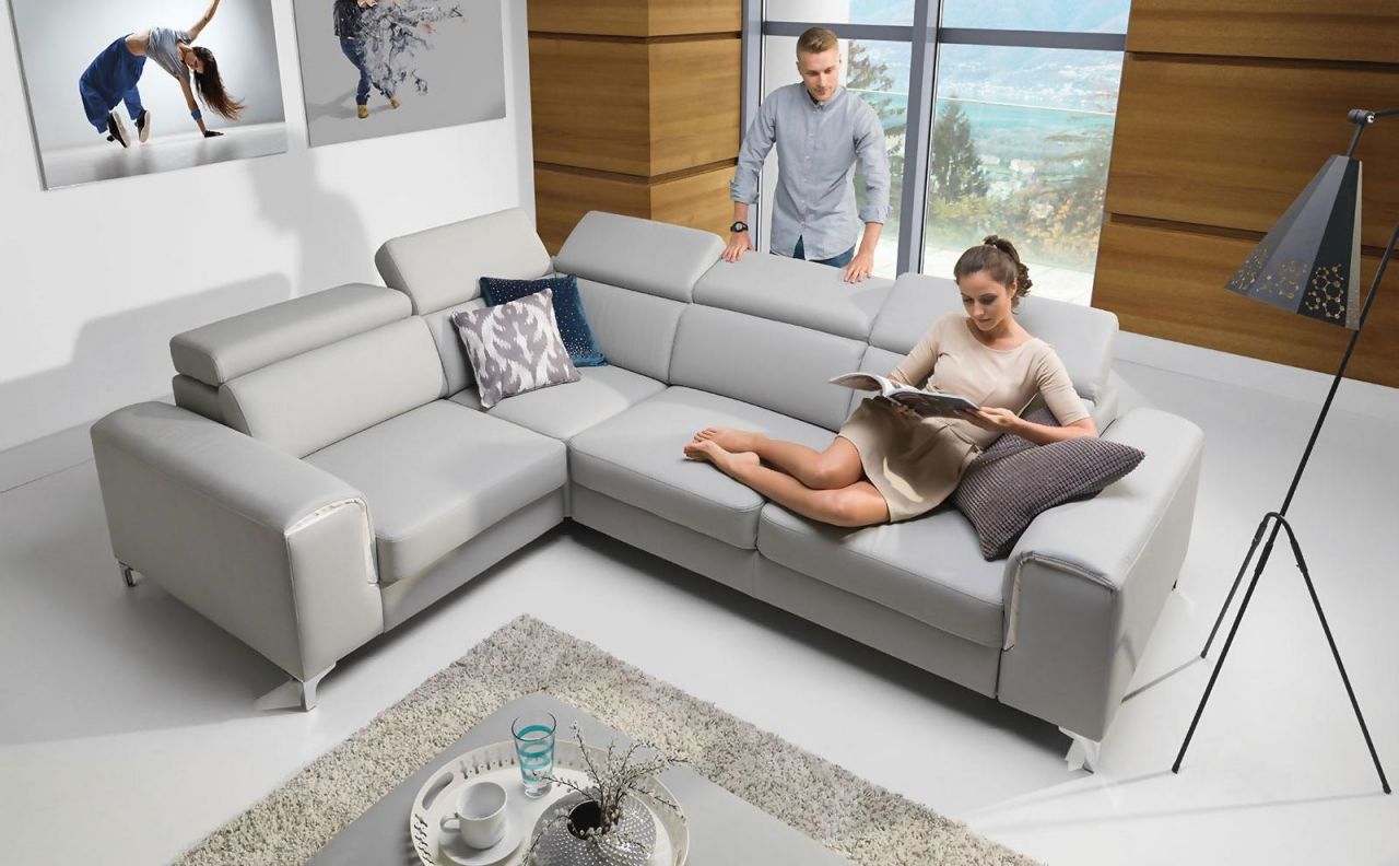 Ecksofa Sofa STELLA L mit Schlaffunktion Hellgrau Ottomane Links