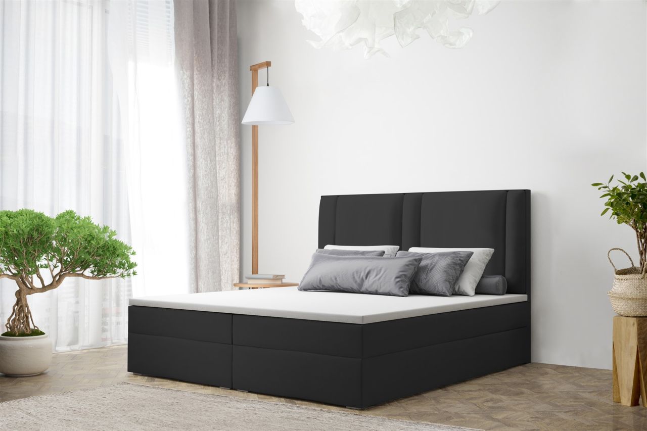 Boxspringbett Schlafzimmerbett CANDELA 160x200cm in Kunstleder Schwarz