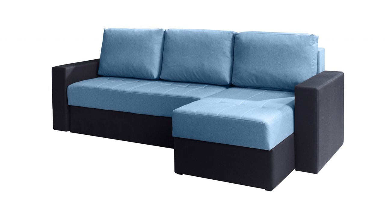 Ecksofa Schlafsofa LABRI Schwarz/ Hellblau Ottomane Rechts