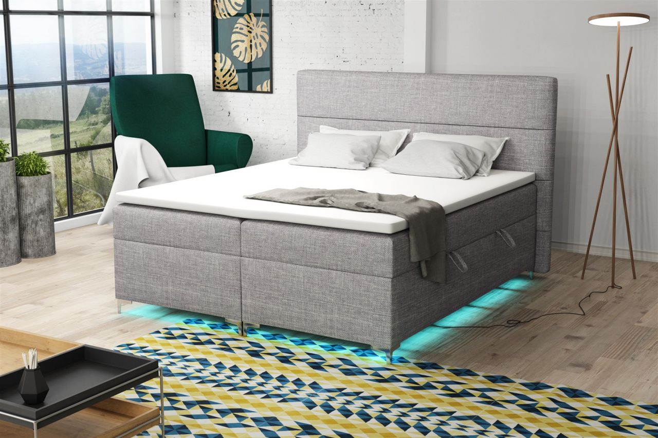 Boxspringbett Schlafzimmerbett CANELA 200x200cm inkl.Bettkasten/ LED