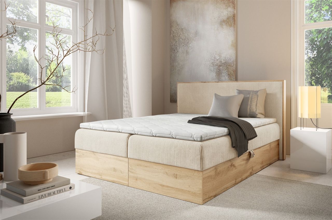 Boxspringbett Schlafzimmerbett ROLAND 200x200cm in Stoff Lincoln Beige