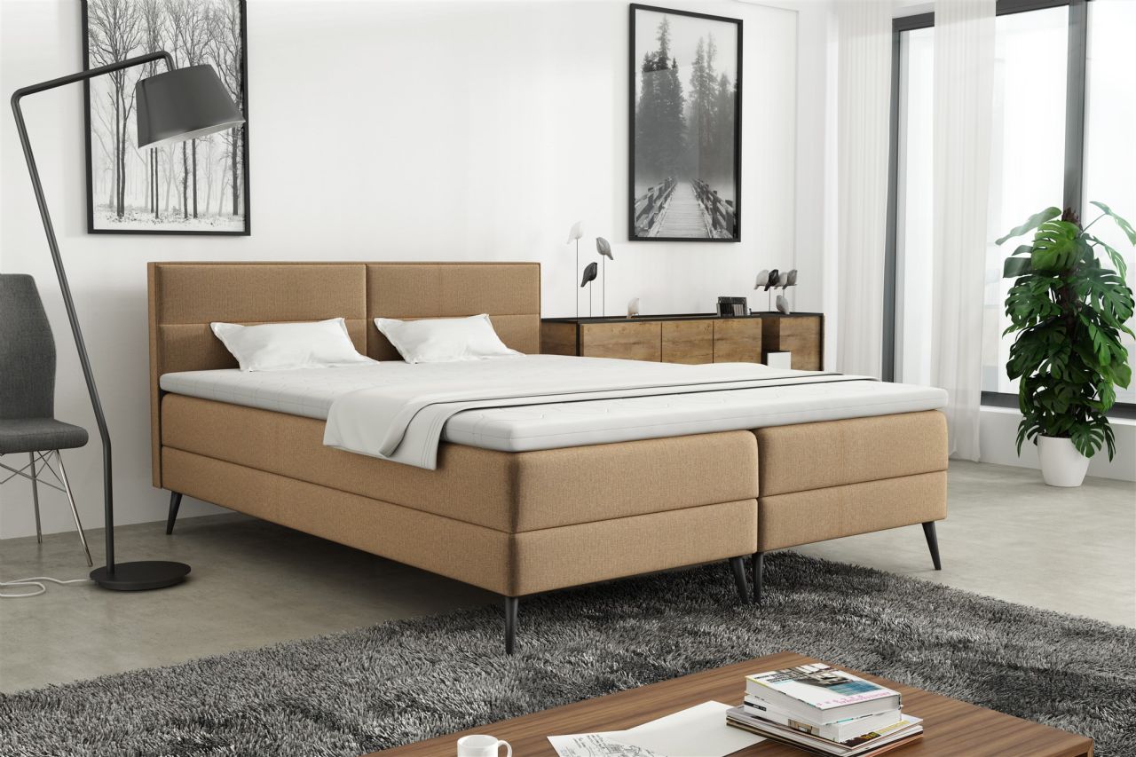Boxspringbett Schlafzimmerbett CORDOBA 140x200cm Stoff Monolith Beige