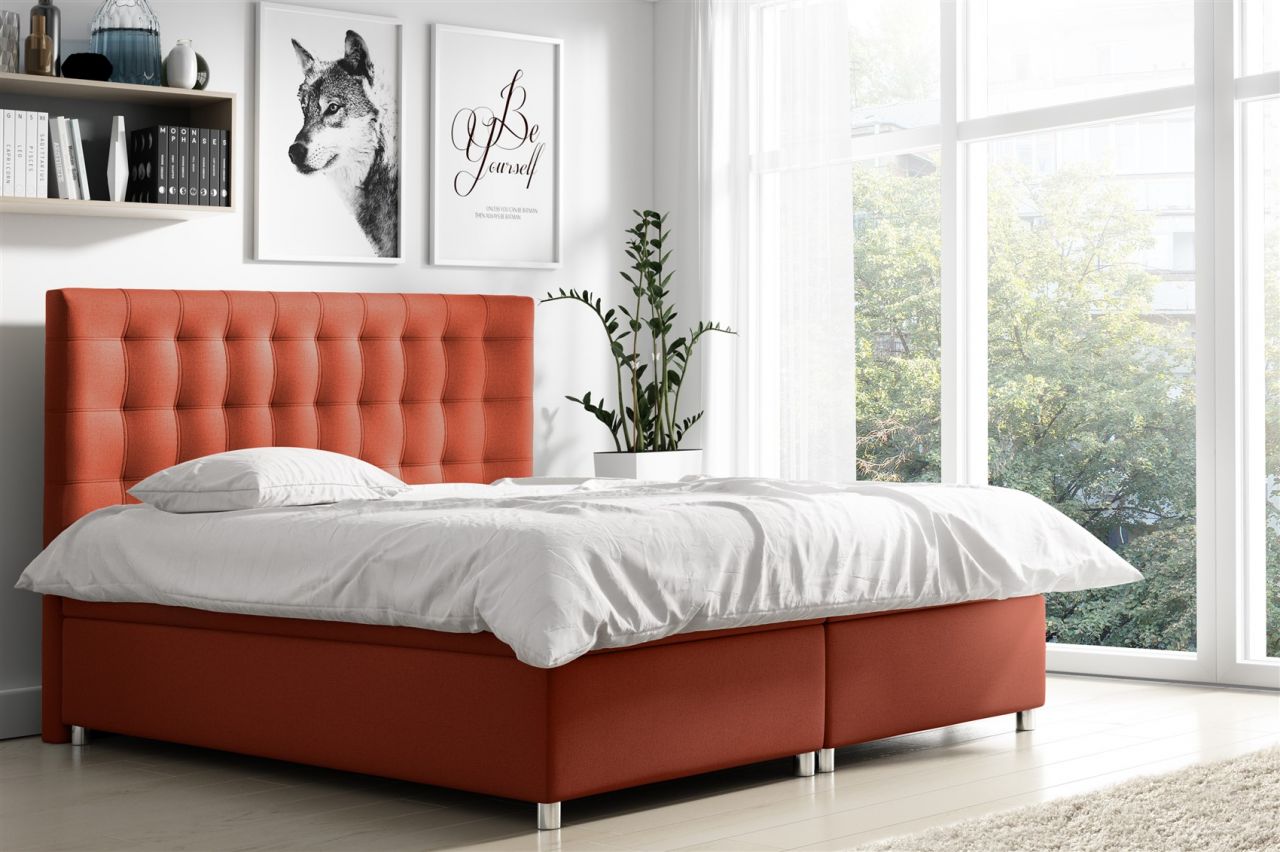 Boxspringbett Schlafzimmerbett ENZO Polyesterstoff Terra..140x200cm