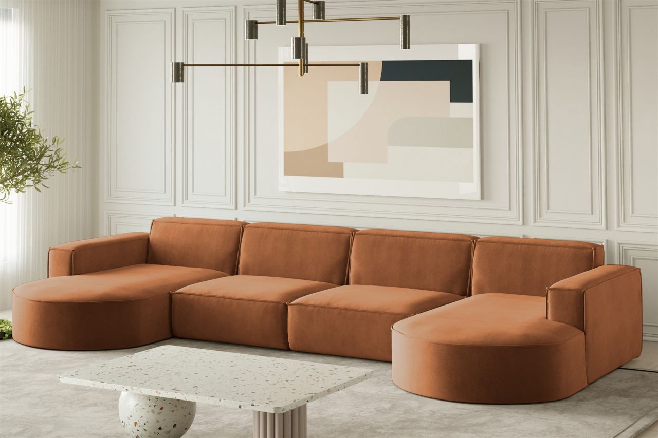 Wohnlandschaft U-Form Sofa PALMA XL in Stoff Noel Ziegelrot