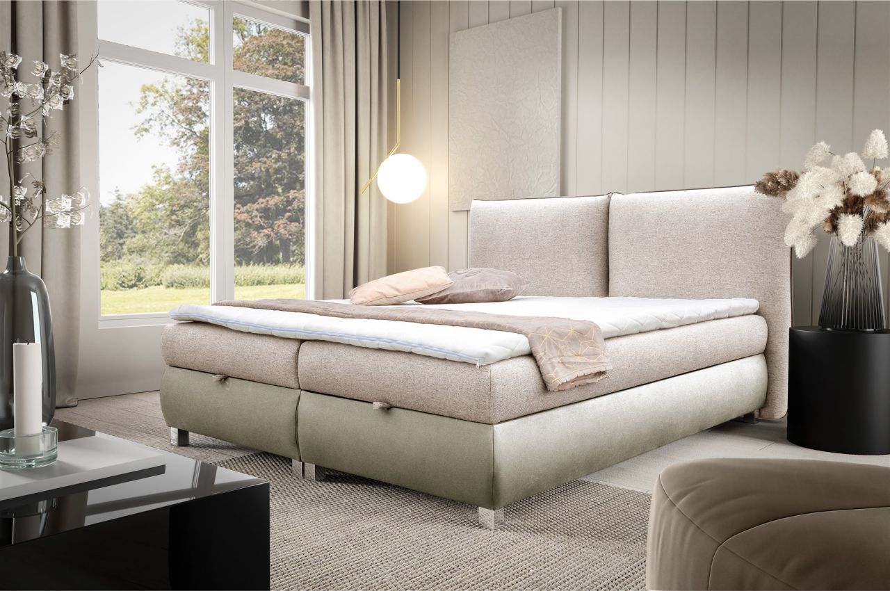 Boxspringbett Schlafzimmerbett VALENTIN 140x200cm Stoff Neve-Vega Beige