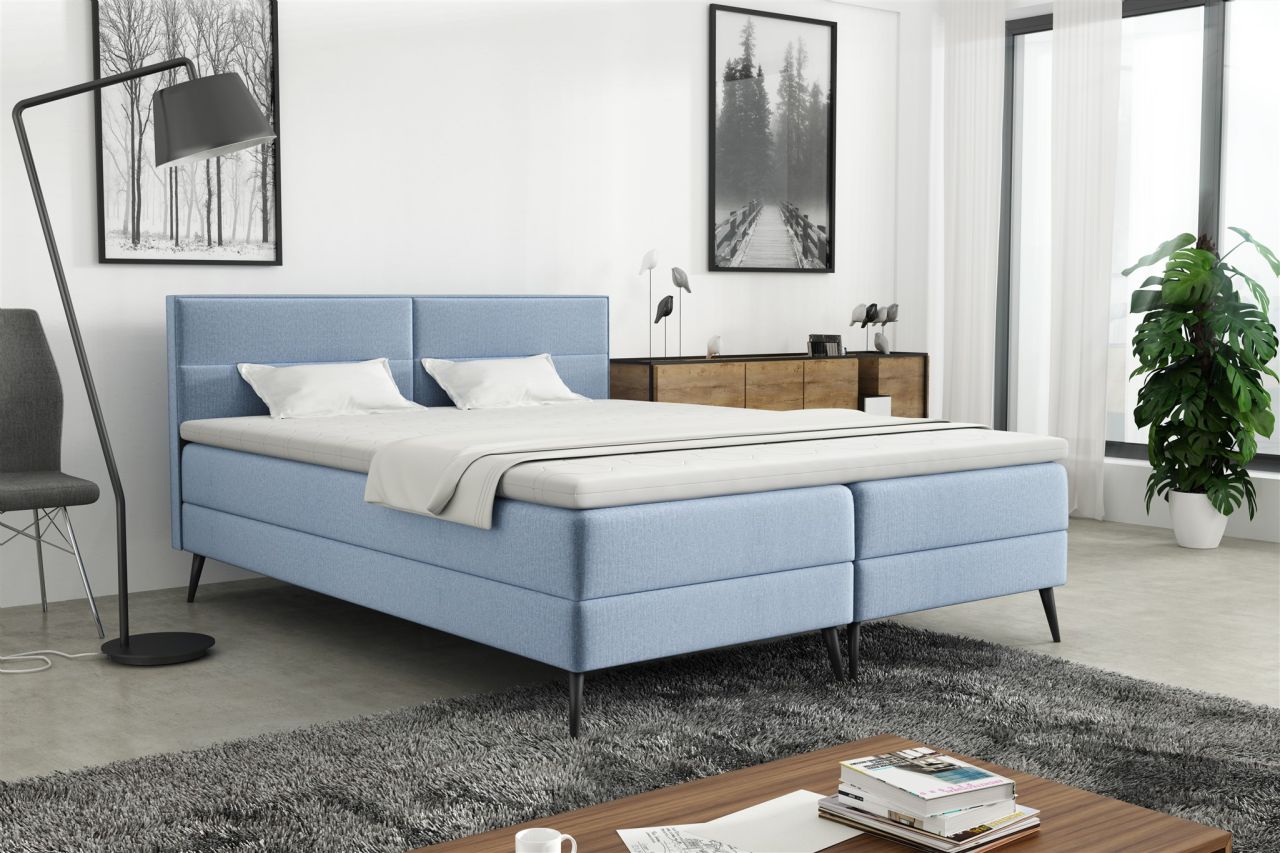Boxspringbett Schlafzimmerbett CORDOBA 140x200cm Stoff Monolith Sky