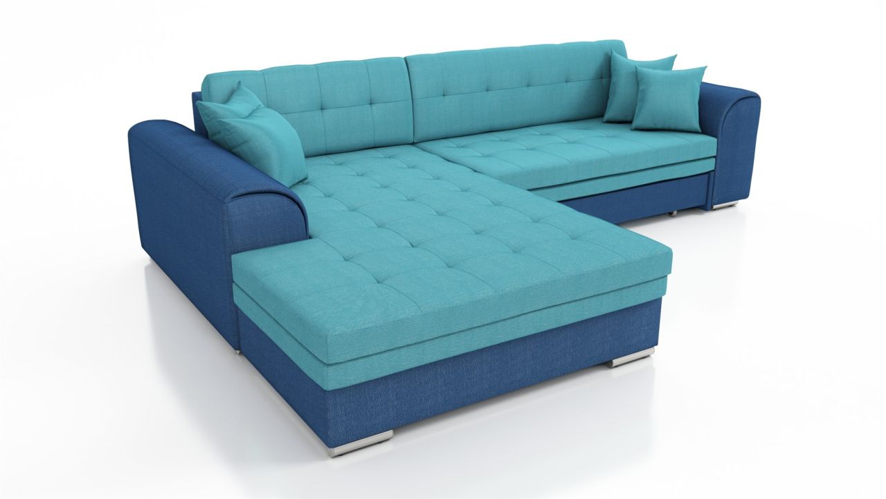 Couchgarnitur SARRA Blau- Türkis mit Schlaffunktion Ottomane Links