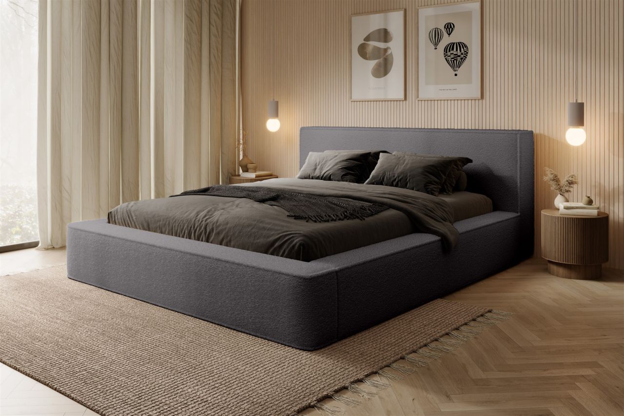 Polsterbett Doppelbett OMAHA 180x200cm in Stoff Euphoria Dunkelgrau
