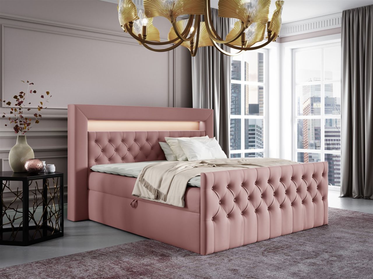 Boxspringbett Schlafzimmerbett ERNESTO Nr.1 120x200cm in Elisa Velvet Altrosa