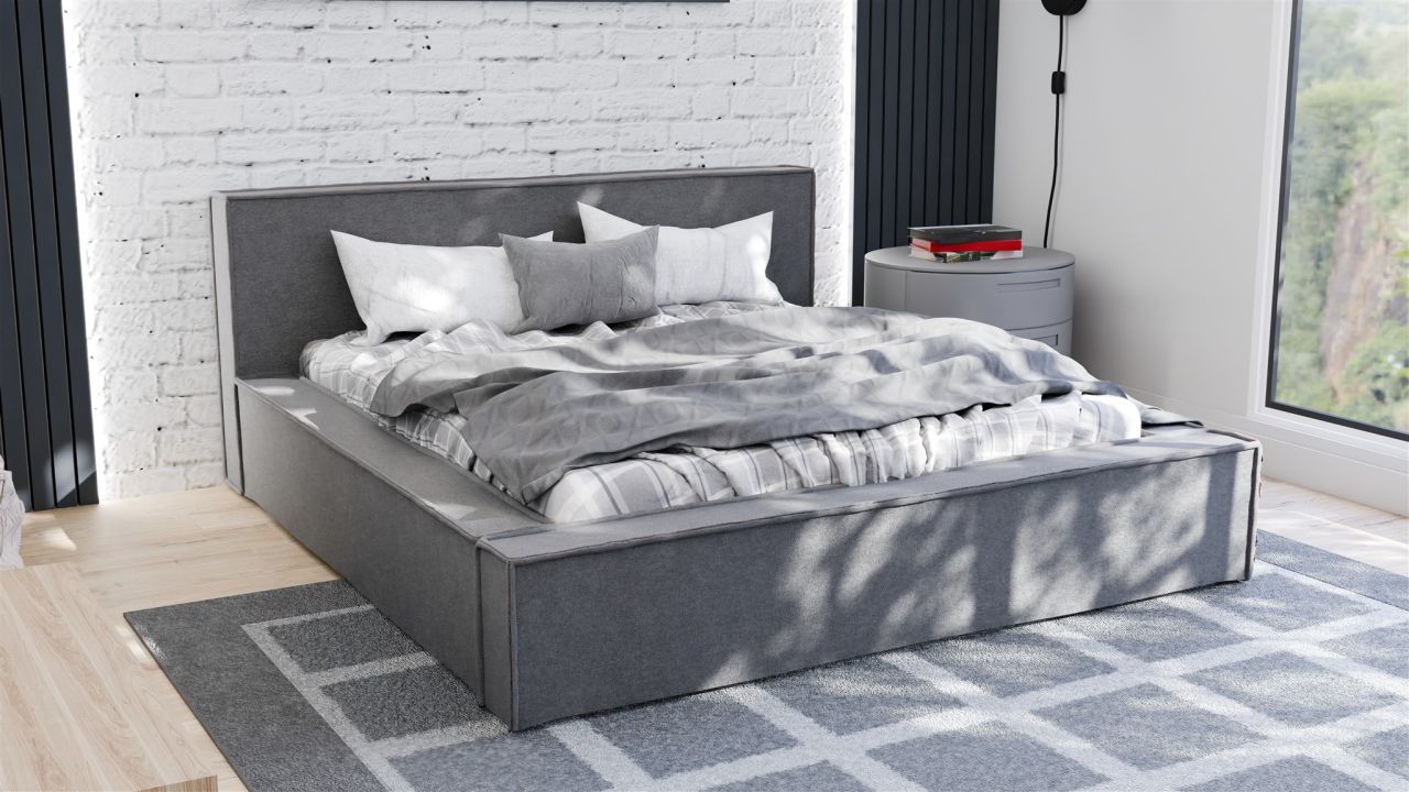 Polsterbett Doppelbett Bett ALDANA 140x200cm in Stoff Freya Grafit