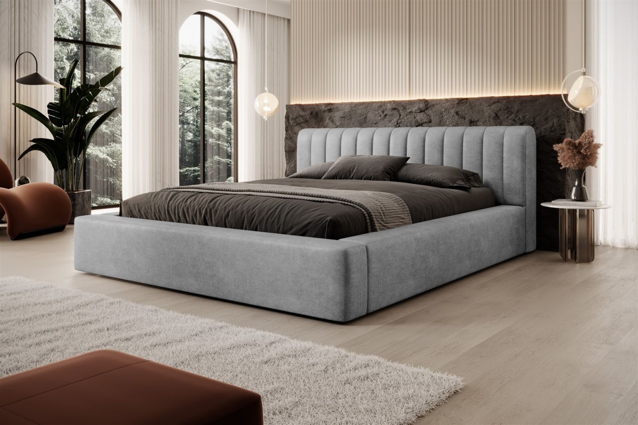 Polsterbett Doppelbett PEORIA 140x200cm in Stoff Macau Grau