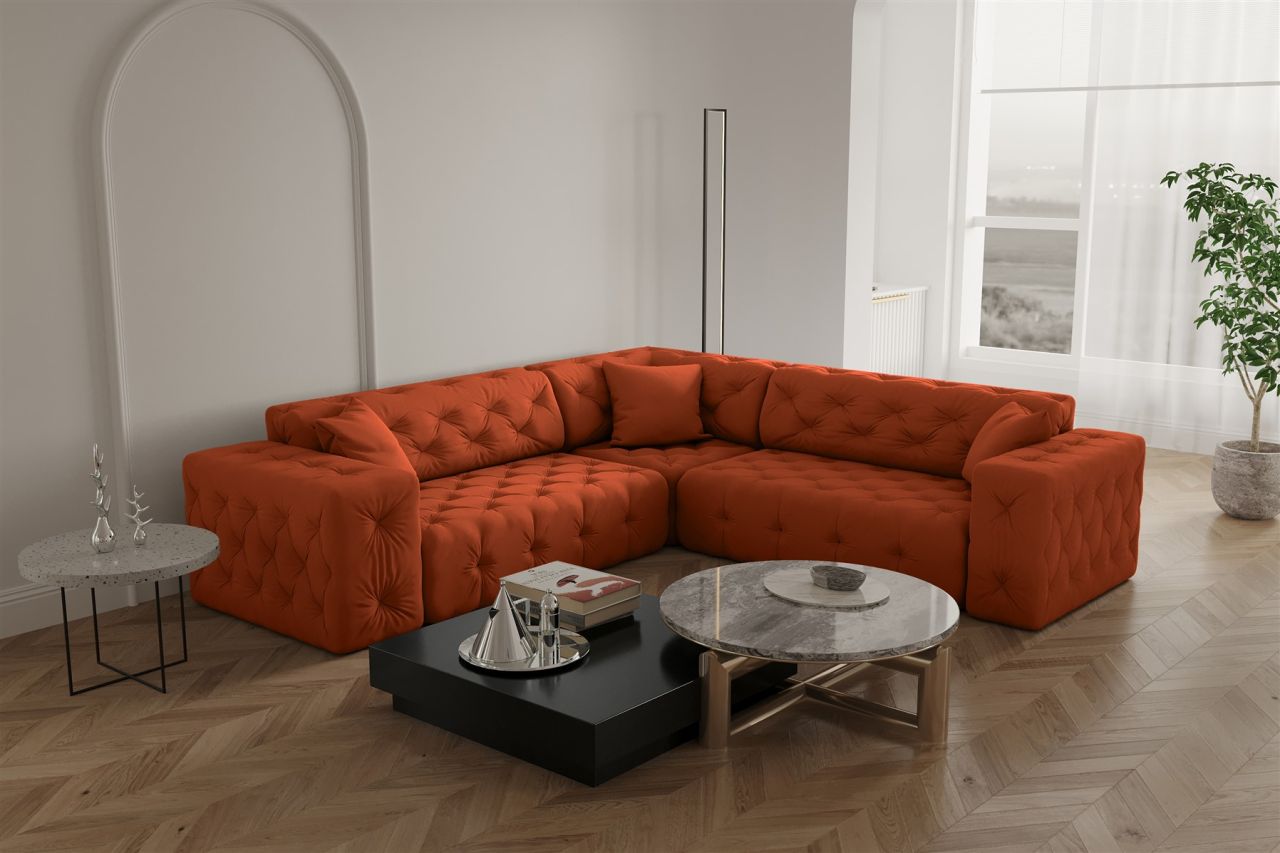 Ecksofa ersofa CHANTAL in Stoff Opera Velvet Orange Seite Universal