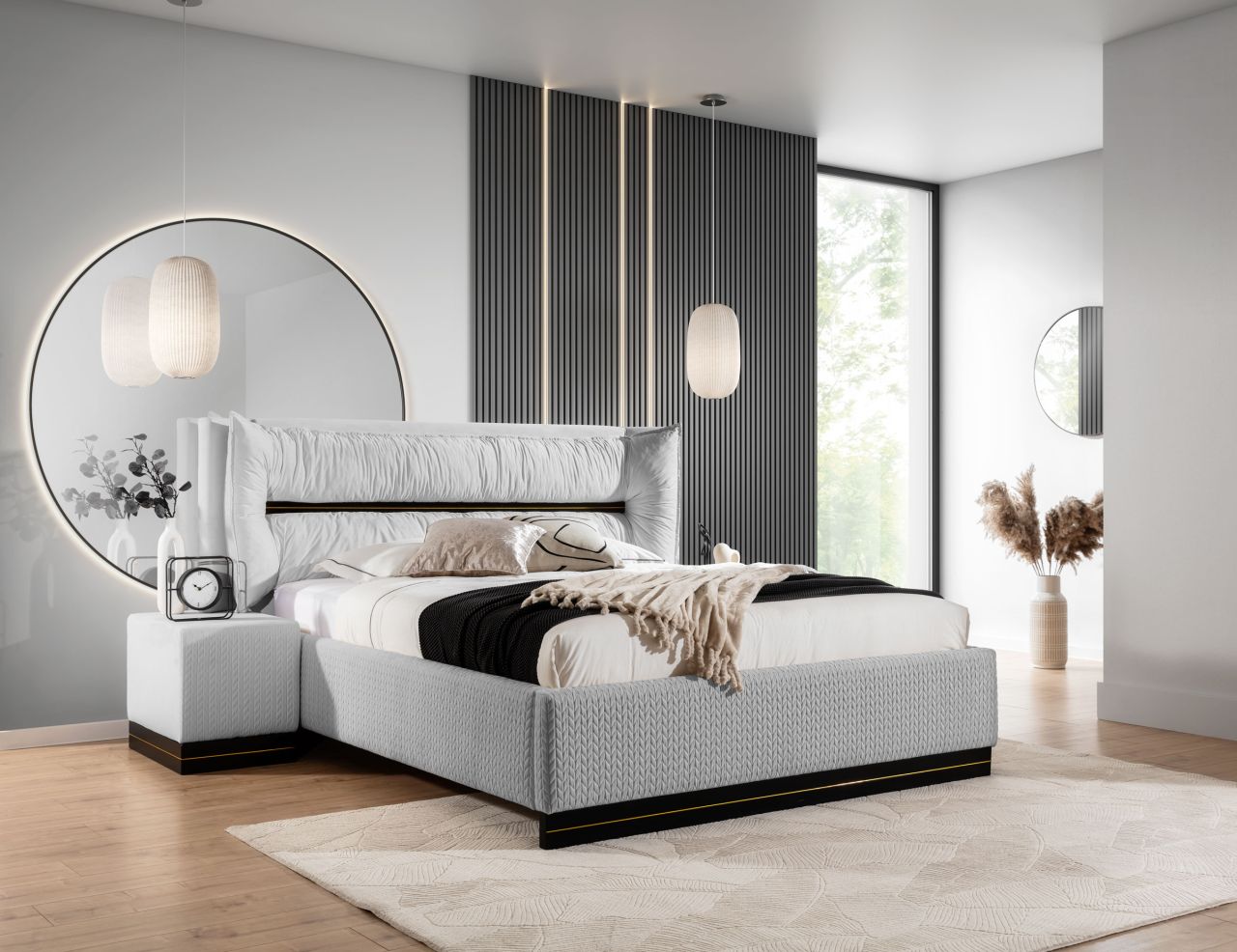 Polsterbett Doppelbett Set.3 HAMILTON 140x200cm Stoff Magic Velvet Hellgrau