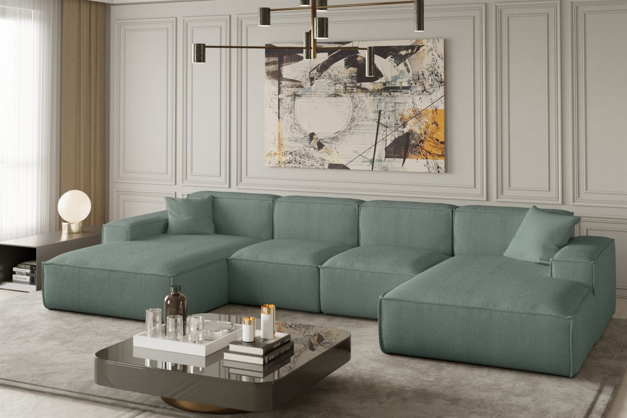 Wohnlandschaft U-Form CELES XS in Stoff Scala Saphir
