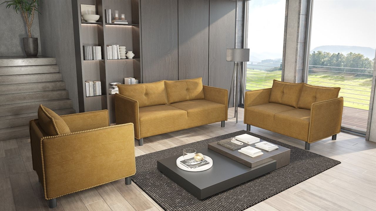 Sofaset ersofa DECLAN 3-2-1 in Stoff Lincoln Honiggelb