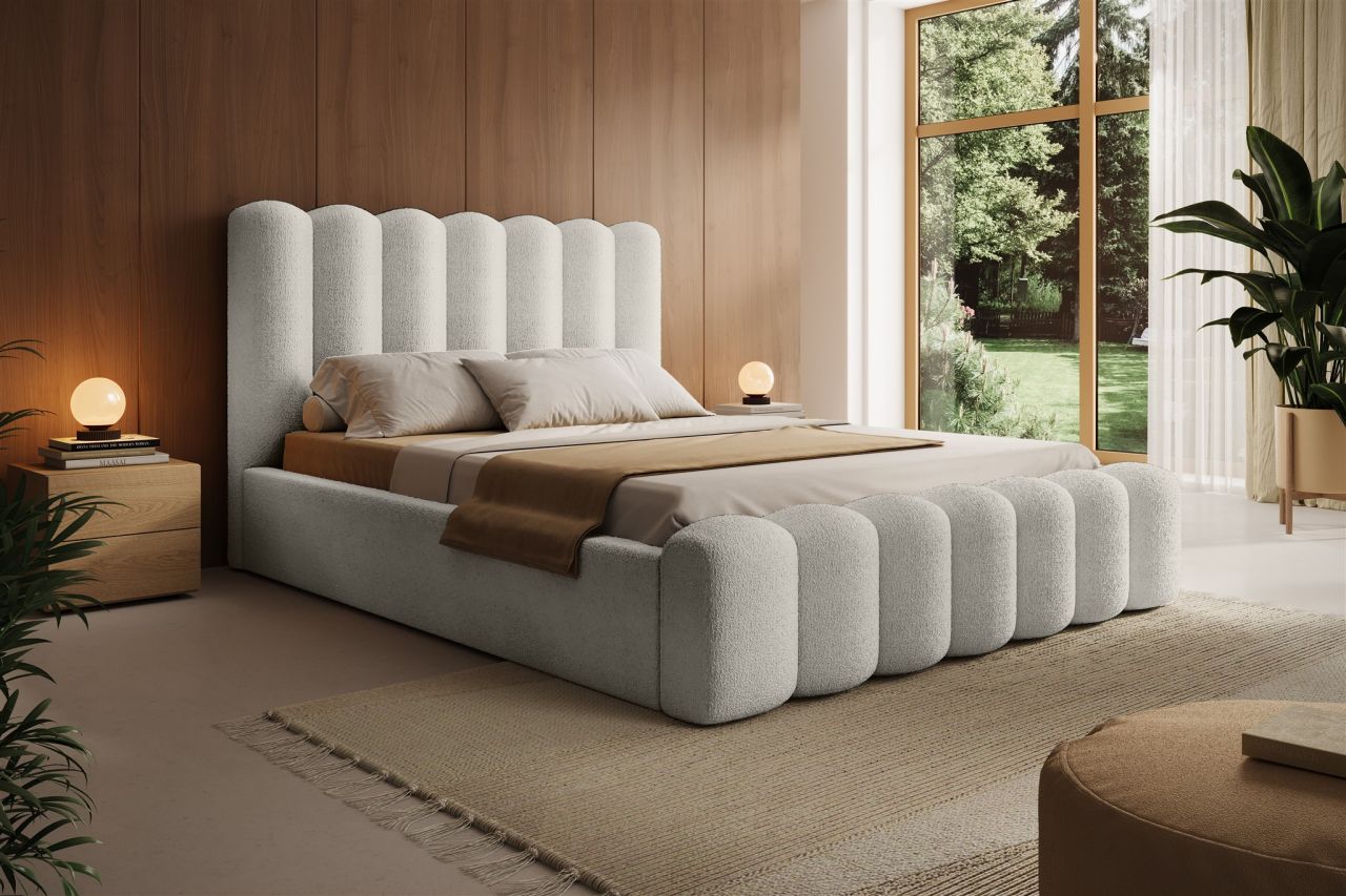 Polsterbett Bett MACON 140x200cm in Stoff Ascot Beige / Speed