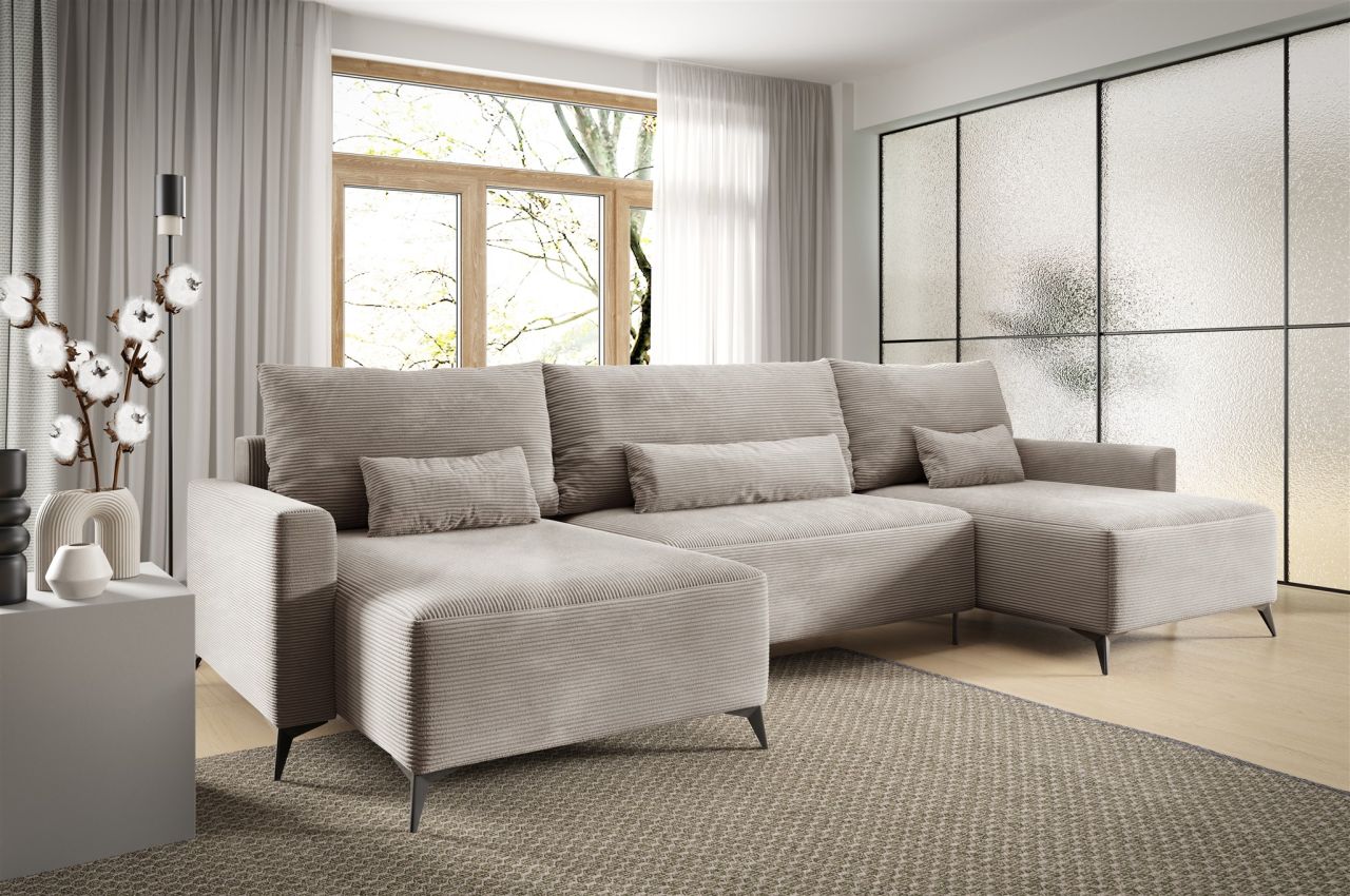 Wohnlandschaft mit Schlaffunktion SILVES Sofa U-Form Stoff Poso Beige