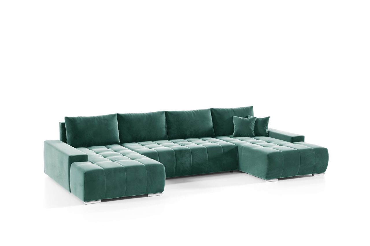 Wohnlandschaft Sofa mit Schlaffunktion VOGAR Stoff Monolith Grün